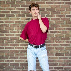 VINTAGE RED RIBBED SHIRT W/ FRONT POCKET